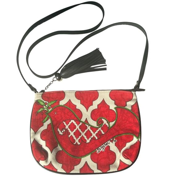 BRIGHTON RED BIRD CROSSBODY Love Dove Peace Bird Berry Msger Purse Tassle - Picture 1 of 12